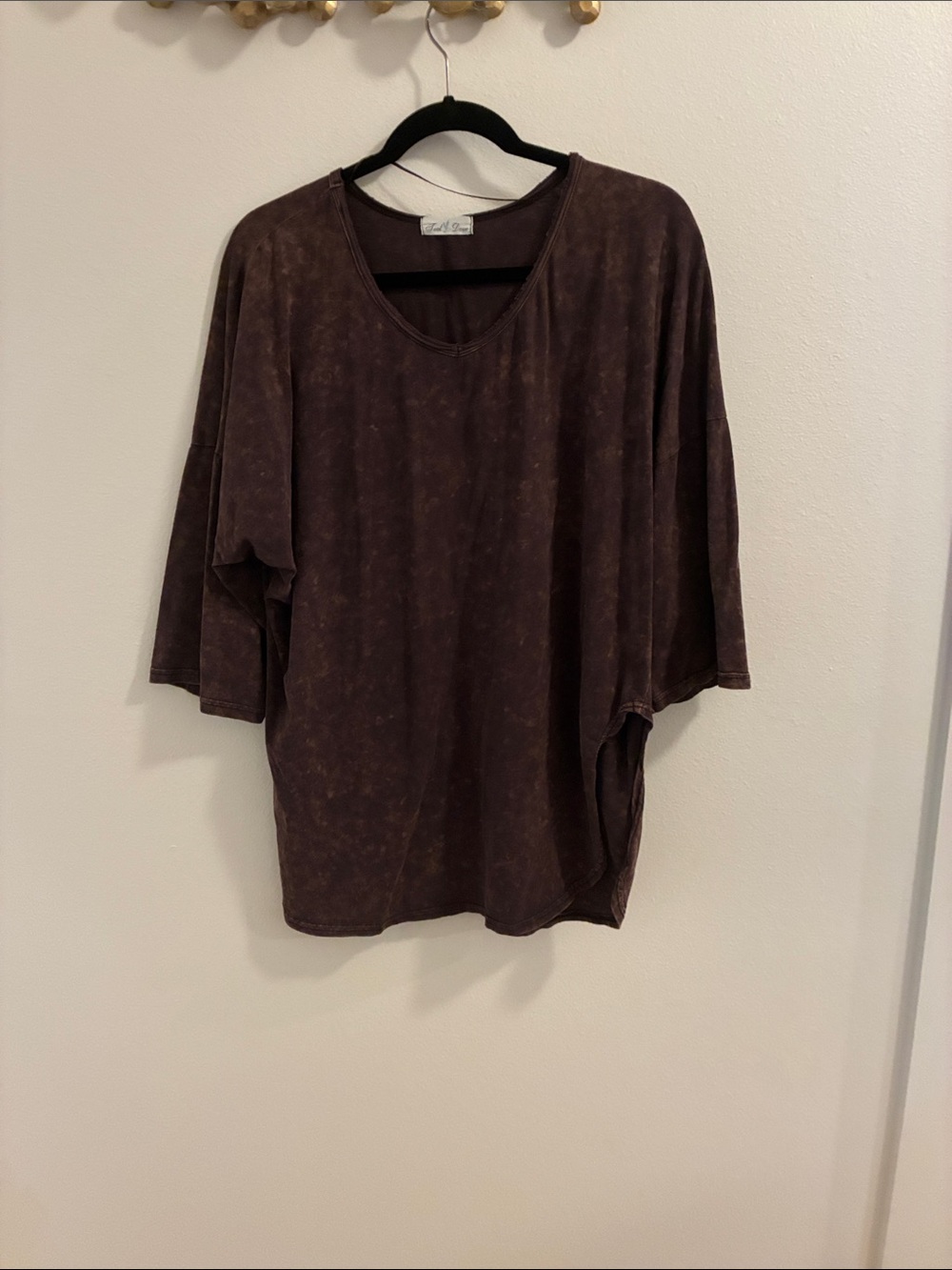 Washed Brown Relaxed V-Neck Short Sleeve Tee - Lila Rose